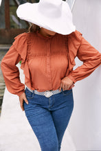 Load image into Gallery viewer, Plus Size Ruffle Trim Button Down Blouse