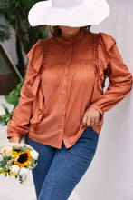 Load image into Gallery viewer, Plus Size Ruffle Trim Button Down Blouse